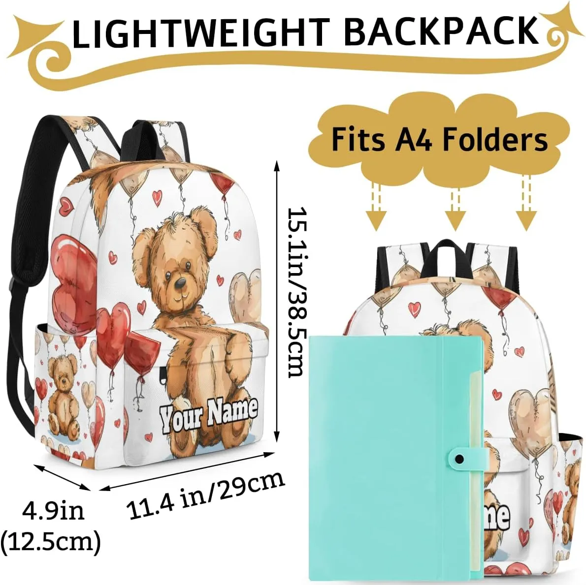 Personalized Animals Bears Preschool Toddler Backpack for Boys Girls Custom Kids Name Small Bookbags Kindergarten Elementary Backpack, Teddy Bears