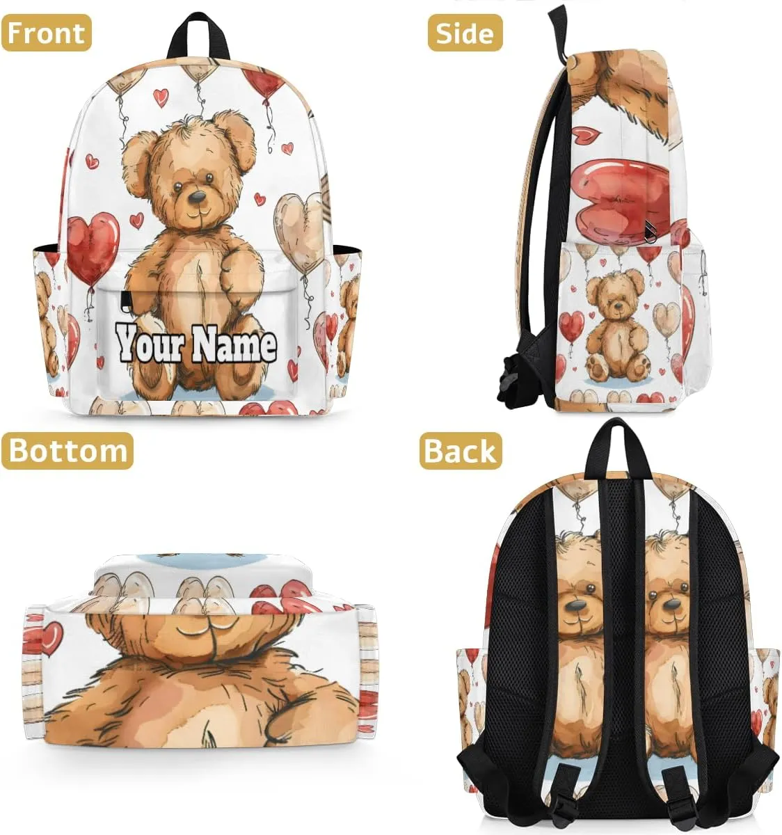 Personalized Animals Bears Preschool Toddler Backpack for Boys Girls Custom Kids Name Small Bookbags Kindergarten Elementary Backpack, Teddy Bears