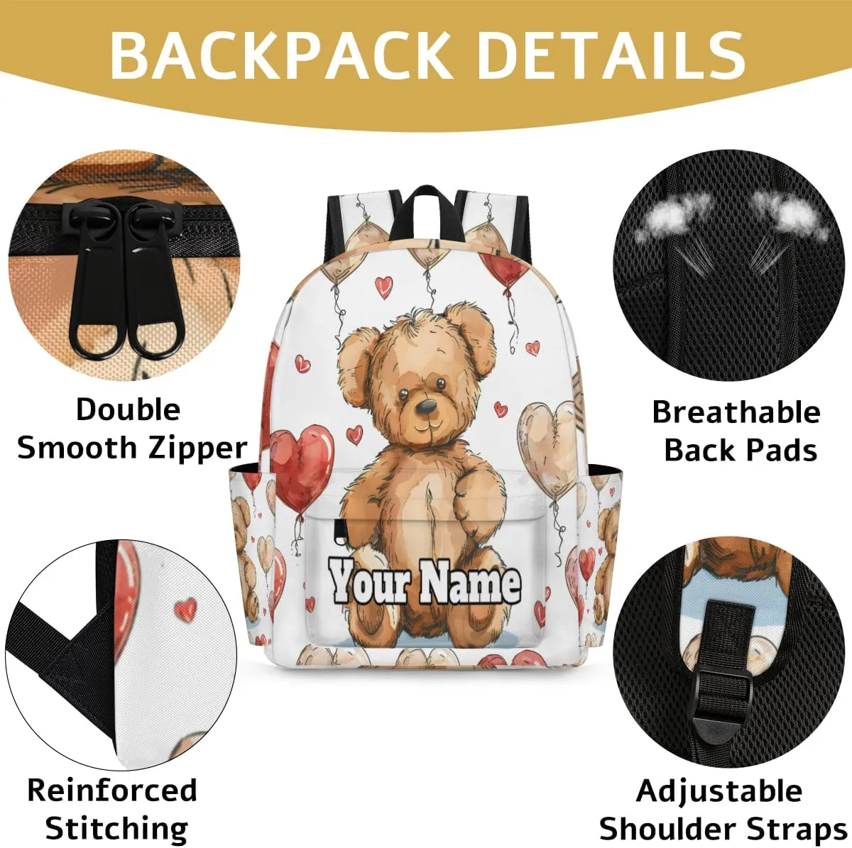 Personalized Animals Bears Preschool Toddler Backpack for Boys Girls Custom Kids Name Small Bookbags Kindergarten Elementary Backpack, Teddy Bears