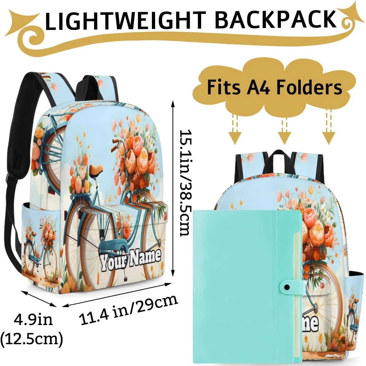 Personalized Bicycle Preschool Toddler Backpack for Boys Girls Custom Kids Name Small Bookbags Kindergarten Elementary Backpack, Summer Flower