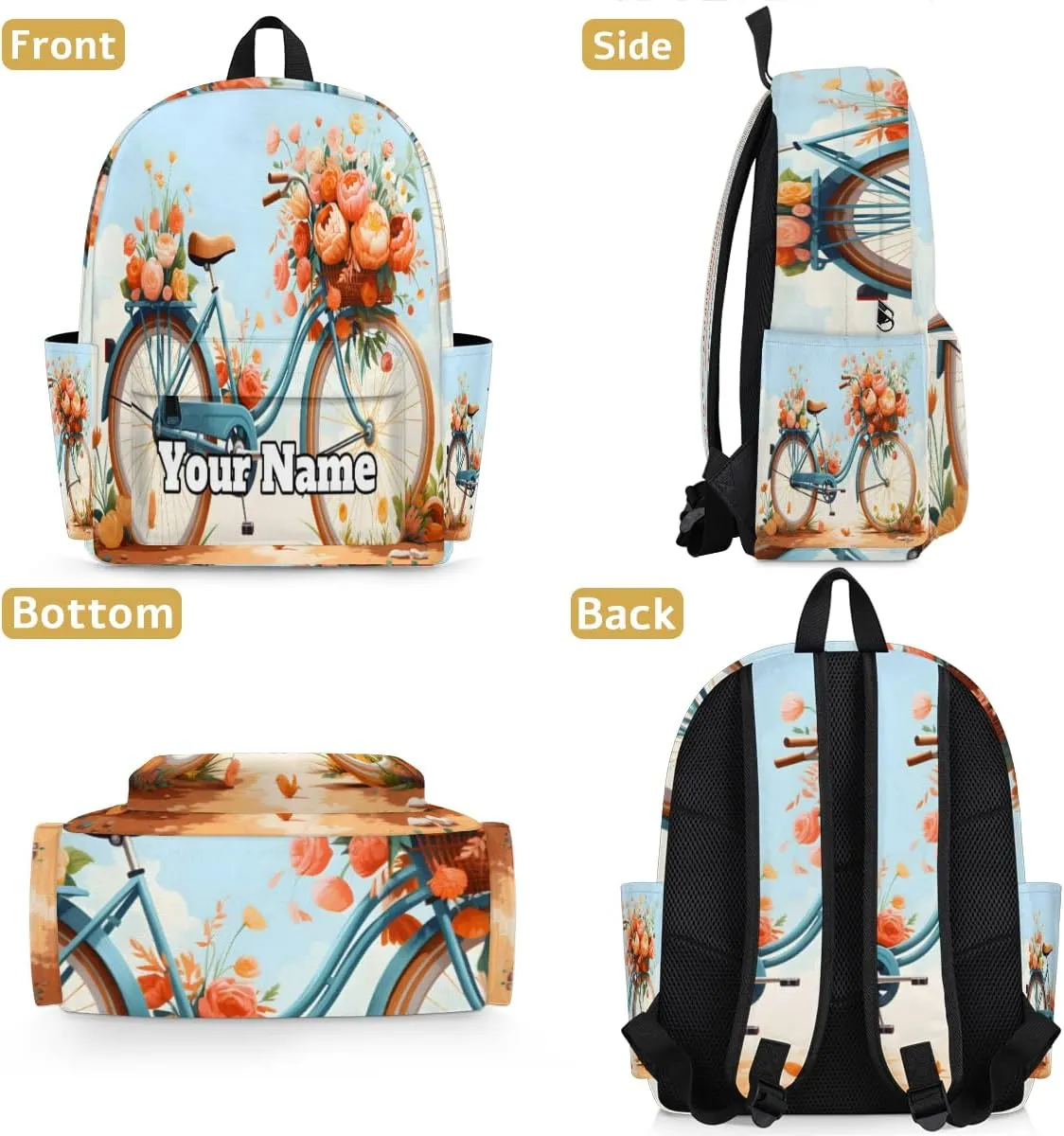 Personalized Bicycle Preschool Toddler Backpack for Boys Girls Custom Kids Name Small Bookbags Kindergarten Elementary Backpack, Summer Flower