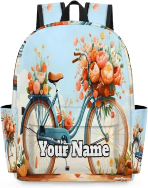 Personalized Bicycle Preschool Toddler Backpack for Boys Girls Custom Kids Name Small Bookbags Kindergarten Elementary Backpack, Summer Flower