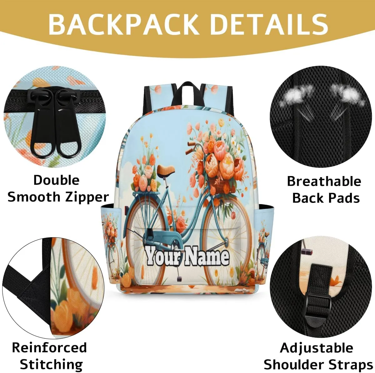 Personalized Bicycle Preschool Toddler Backpack for Boys Girls Custom Kids Name Small Bookbags Kindergarten Elementary Backpack, Summer Flower
