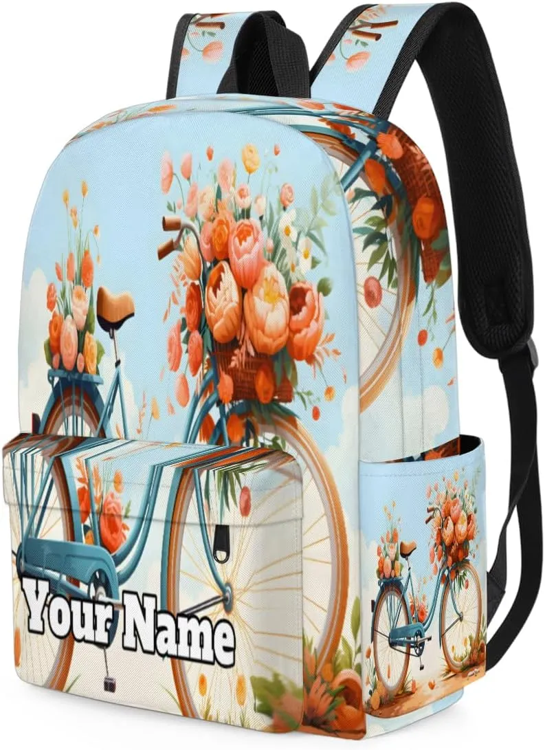 Personalized Bicycle Preschool Toddler Backpack for Boys Girls Custom Kids Name Small Bookbags Kindergarten Elementary Backpack, Summer Flower
