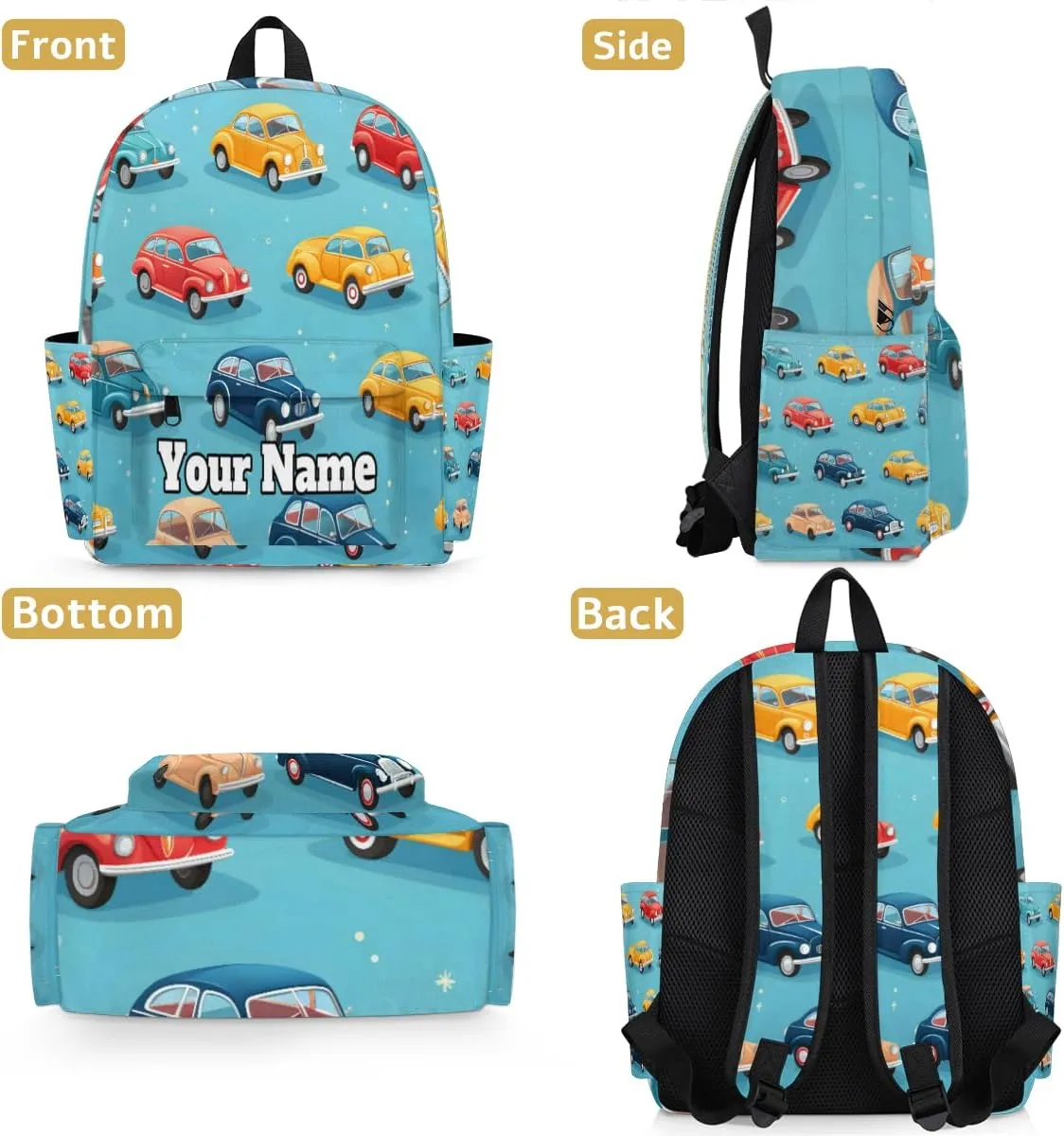 Personalized Cars Pattern Preschool Toddler Backpack for Boys Girls Custom Kids Name Small Bookbags Kindergarten Elementary Backpack, Cute Cars