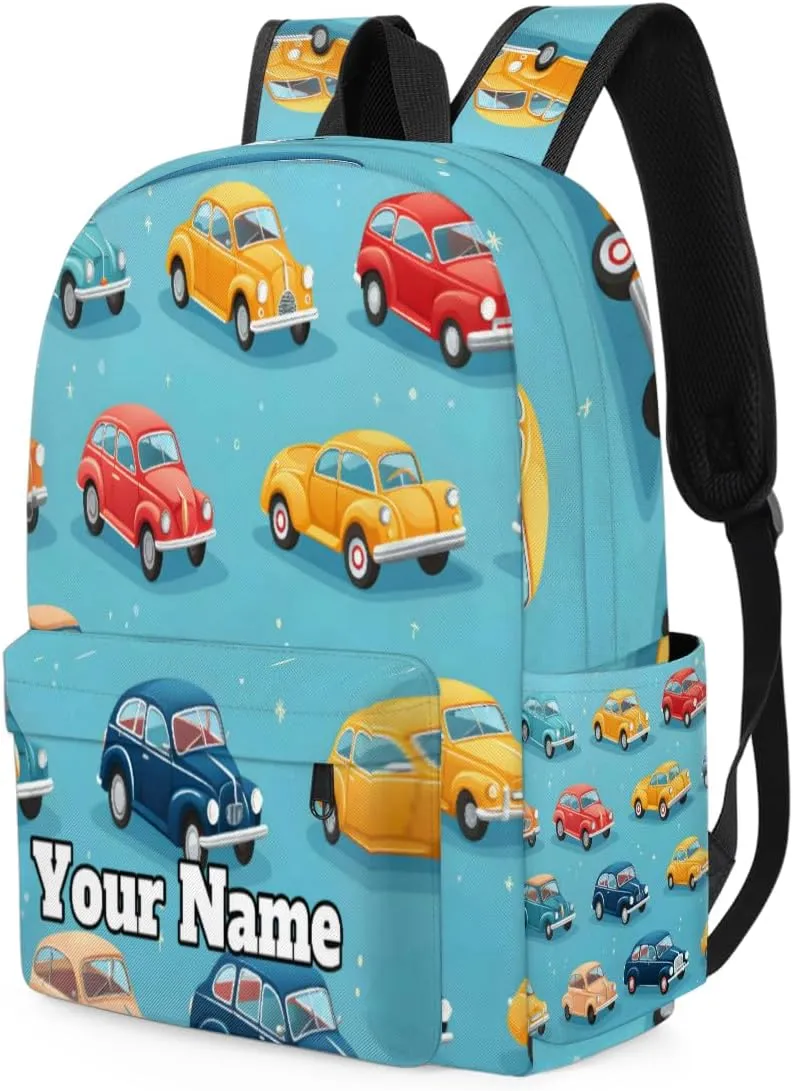 Personalized Cars Pattern Preschool Toddler Backpack for Boys Girls Custom Kids Name Small Bookbags Kindergarten Elementary Backpack, Cute Cars