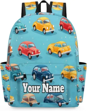 Personalized Cars Pattern Preschool Toddler Backpack for Boys Girls Custom Kids Name Small Bookbags Kindergarten Elementary Backpack, Cute Cars