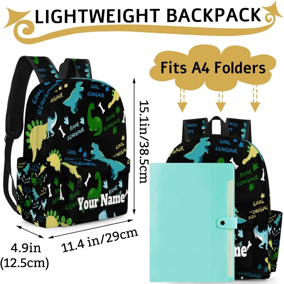 Personalized Cute Alphabet Dinosaur Preschool Toddler Backpack for Boys Girls Custom Kids Name Small Bookbags Kindergarten Elementary Backpack, Dinosaurs
