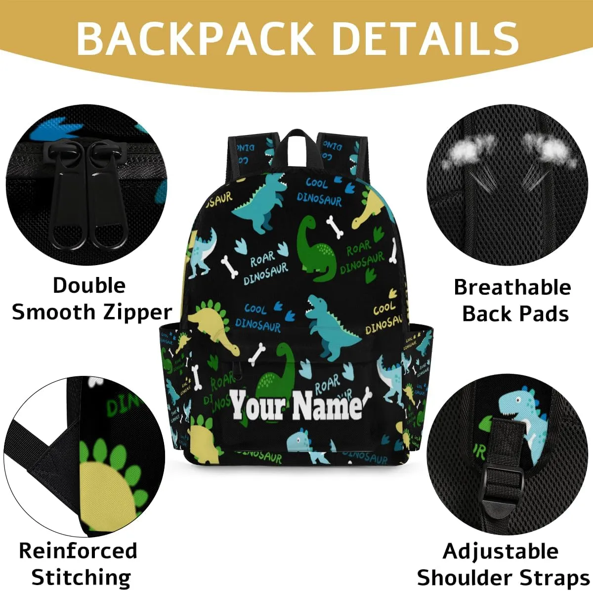 Personalized Cute Alphabet Dinosaur Preschool Toddler Backpack for Boys Girls Custom Kids Name Small Bookbags Kindergarten Elementary Backpack, Dinosaurs