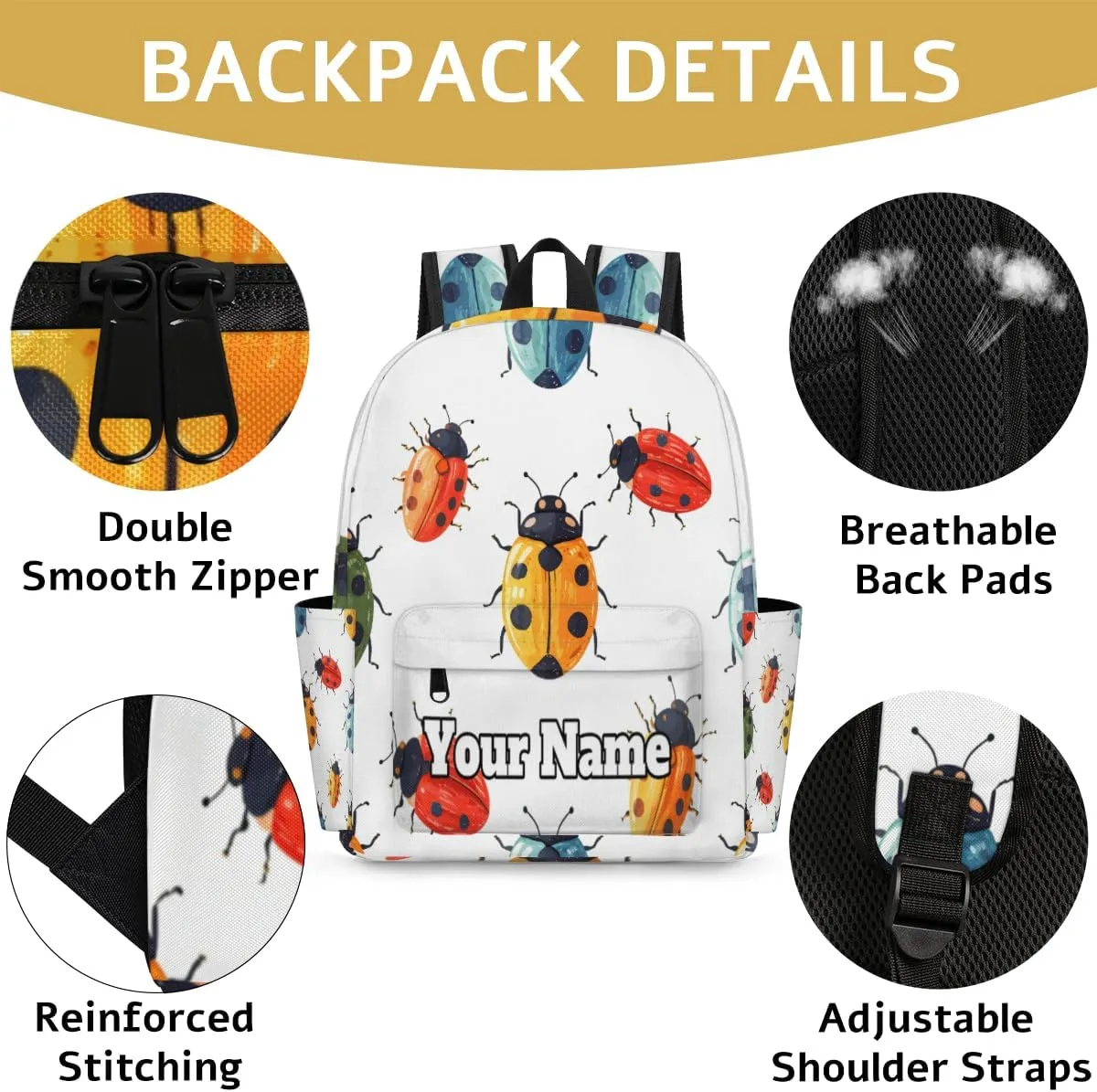 Personalized Cute Cartoon Ladybird Preschool Toddler Backpack for Boys Girls Custom Kids Name Small Bookbags Kindergarten Elementary Backpack, Cute Ladybirds