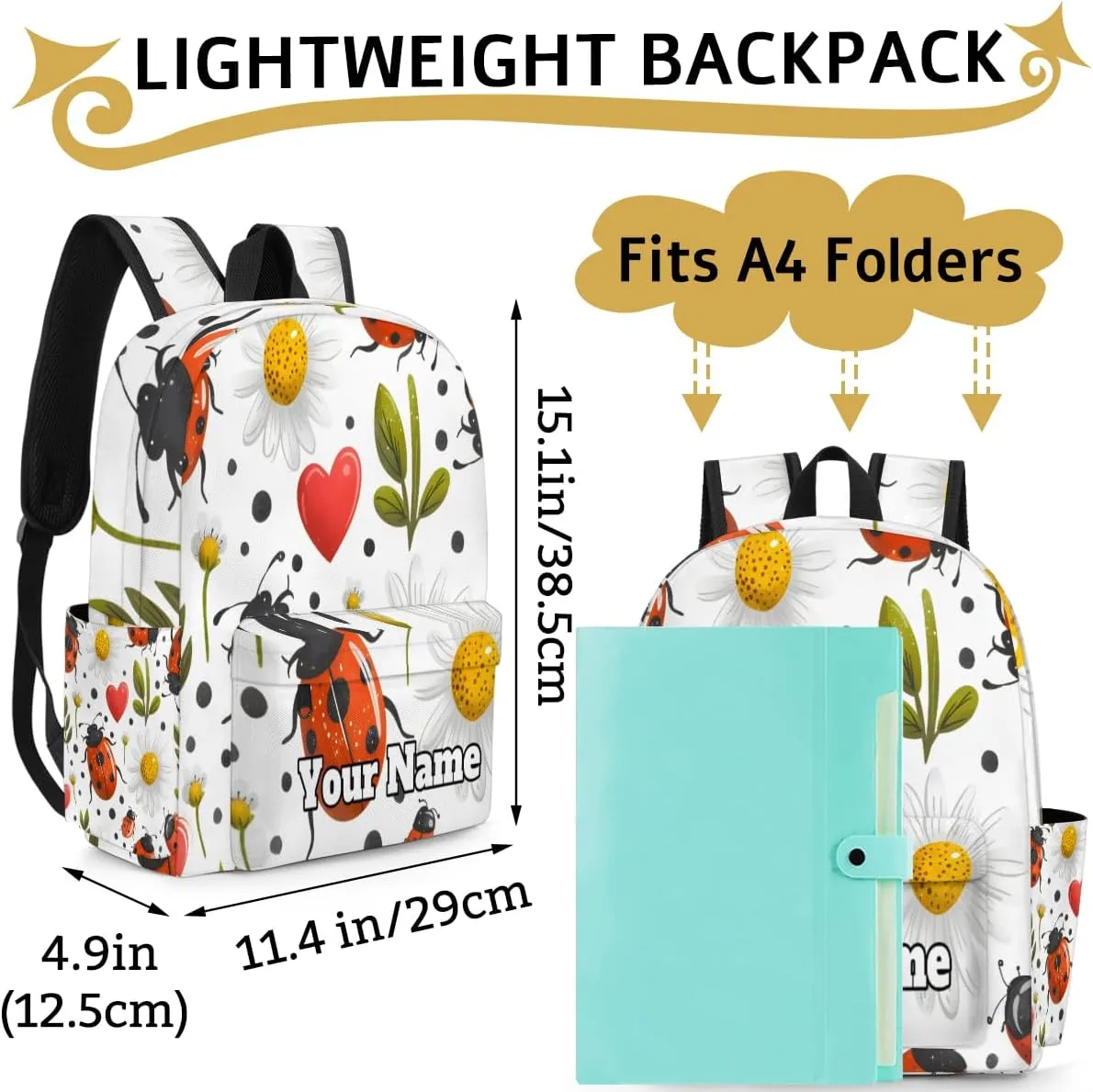 Personalized Cute Ladybugs Preschool Toddler Backpack for Boys Girls Custom Kids Name Small Bookbags Kindergarten Elementary Backpack, Daisy Floral