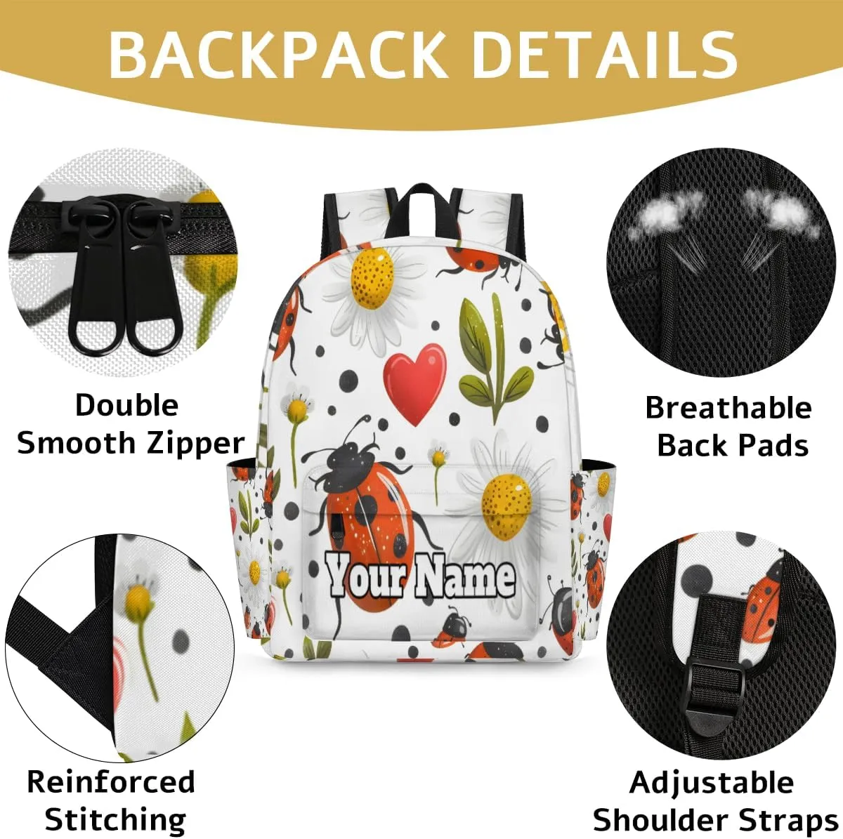 Personalized Cute Ladybugs Preschool Toddler Backpack for Boys Girls Custom Kids Name Small Bookbags Kindergarten Elementary Backpack, Daisy Floral