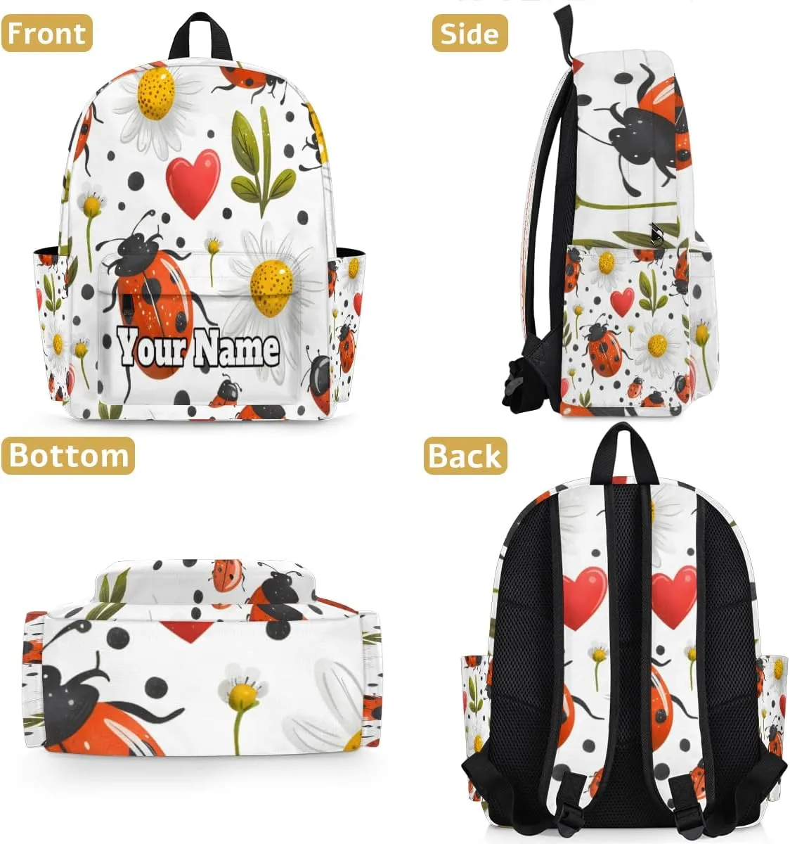 Personalized Cute Ladybugs Preschool Toddler Backpack for Boys Girls Custom Kids Name Small Bookbags Kindergarten Elementary Backpack, Daisy Floral