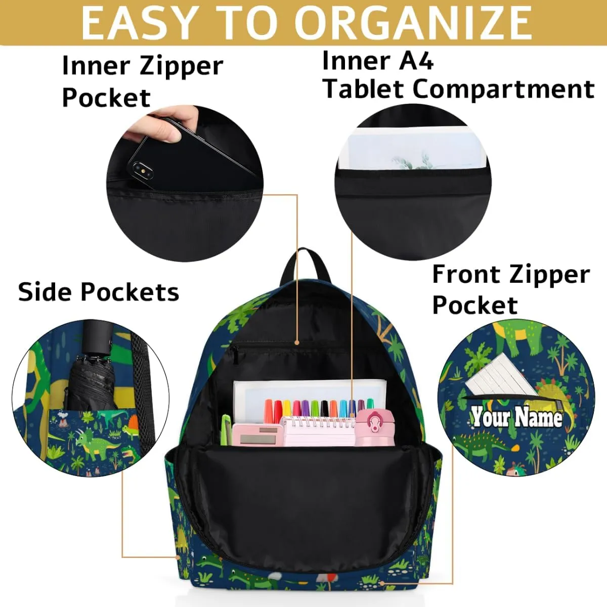 Personalized Dinosaur Preschool Toddler Backpack for Boys Girls Custom Kids Name Small Bookbags Kindergarten Elementary Backpack, Wild Dinosaur