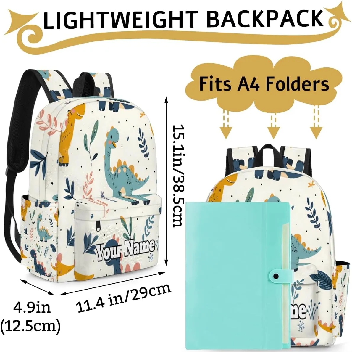 Personalized Dinosaurs Preschool Toddler Backpack for Boys Girls Custom Kids Name Small Bookbags Kindergarten Elementary Backpack, Funny Dinosaurs