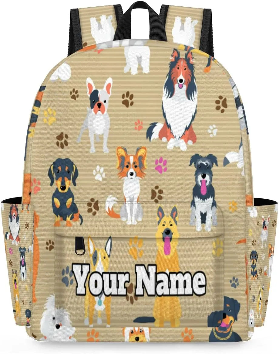 Personalized Dog Preschool Toddler Backpack for Boys Girls Custom Kids Name Small Bookbags Kindergarten Elementary Backpack, Dog Breeds Profiles Pets