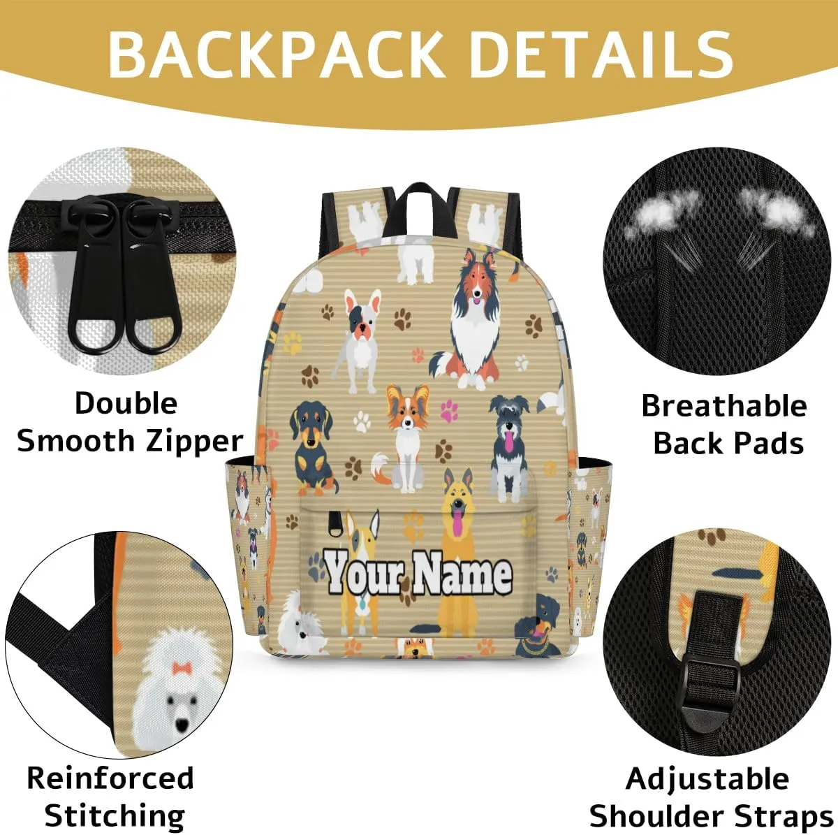 Personalized Dog Preschool Toddler Backpack for Boys Girls Custom Kids Name Small Bookbags Kindergarten Elementary Backpack, Dog Breeds Profiles Pets