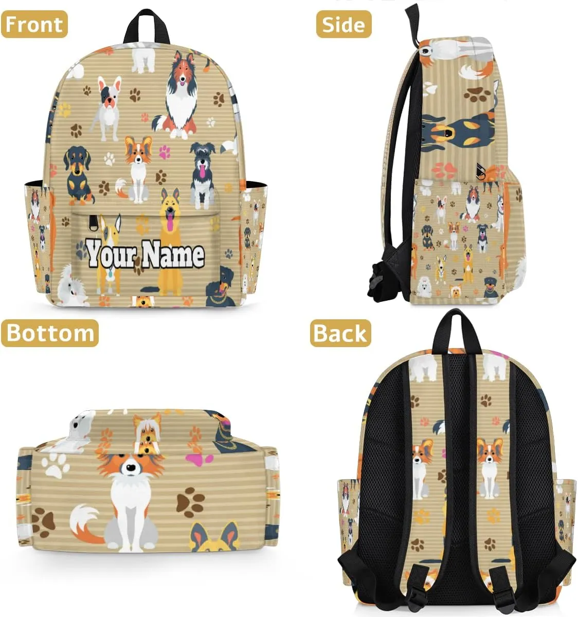 Personalized Dog Preschool Toddler Backpack for Boys Girls Custom Kids Name Small Bookbags Kindergarten Elementary Backpack, Dog Breeds Profiles Pets