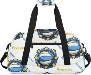 Personalized Duffle-Bag for-Girls-Boys Customized Sports-Bag Carry-On-Bag Gym-Travel-Bag Football-Bag Gymnastics-Bag Blue White Star Volleyball Brandon