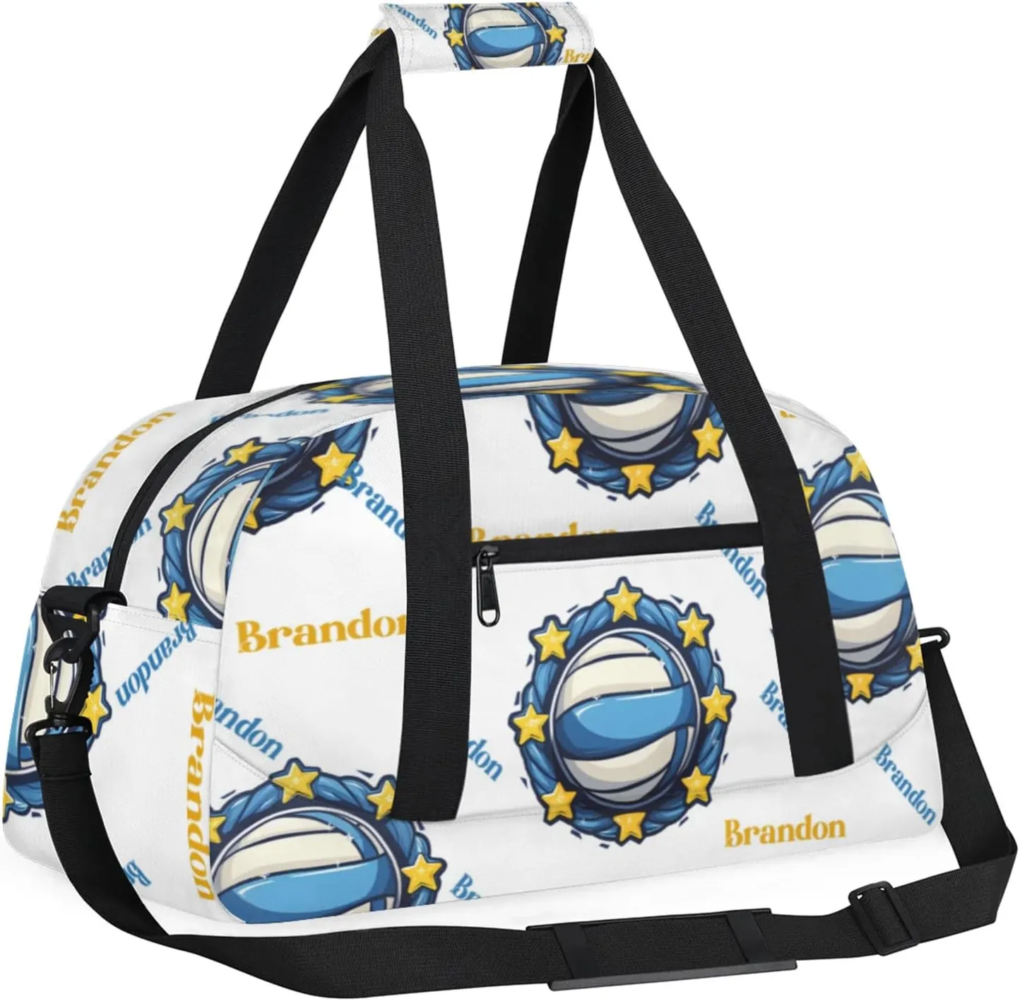 Personalized Duffle-Bag for-Girls-Boys Customized Sports-Bag Carry-On-Bag Gym-Travel-Bag Football-Bag Gymnastics-Bag Blue White Star Volleyball Brandon