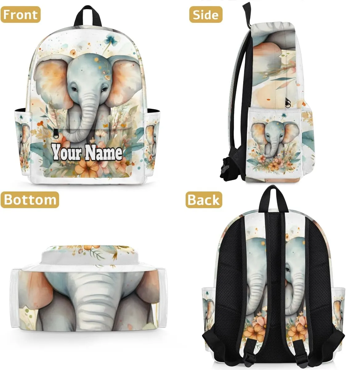 Personalized Elephant Preschool Toddler Backpack for Boys Girls Custom Kids Name Small Bookbags Kindergarten Elementary Backpack, Animals