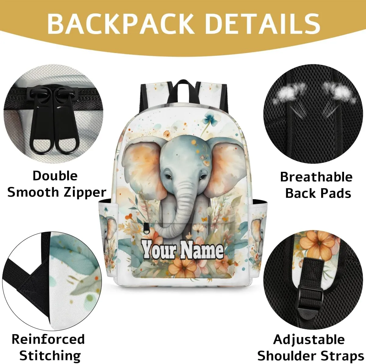 Personalized Elephant Preschool Toddler Backpack for Boys Girls Custom Kids Name Small Bookbags Kindergarten Elementary Backpack, Animals