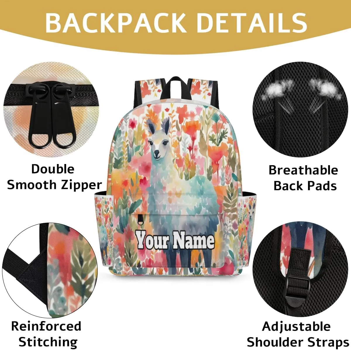 Personalized Llama Alpaca Preschool Toddler Backpack for Boys Girls Custom Kids Name Small Bookbags Kindergarten Elementary Backpack, Cute Alpaca