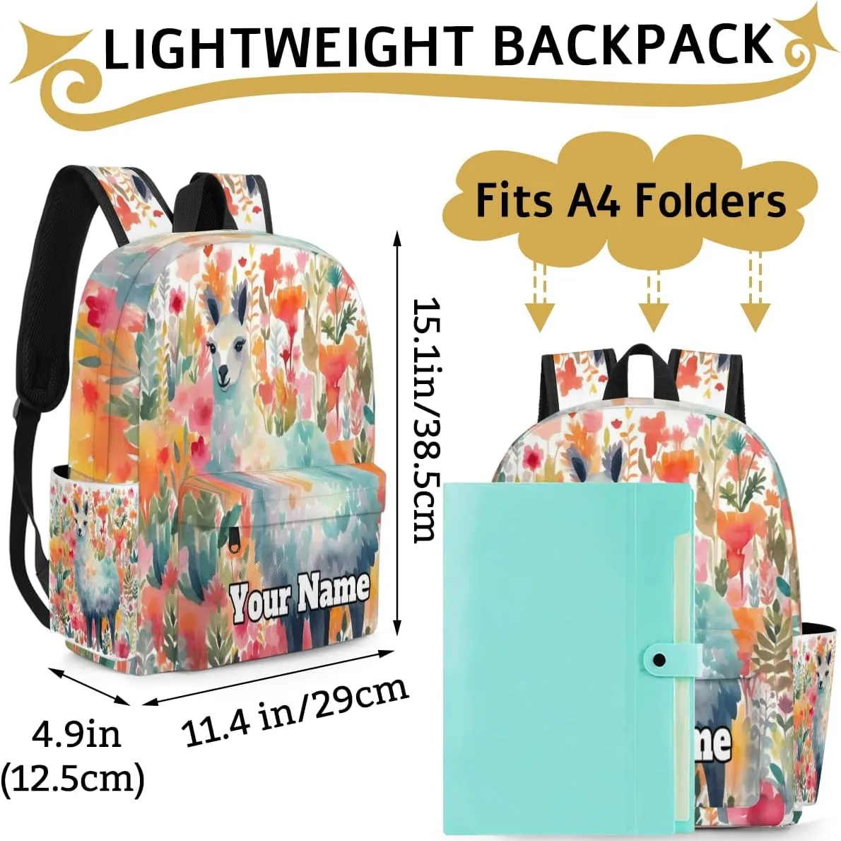 Personalized Llama Alpaca Preschool Toddler Backpack for Boys Girls Custom Kids Name Small Bookbags Kindergarten Elementary Backpack, Cute Alpaca