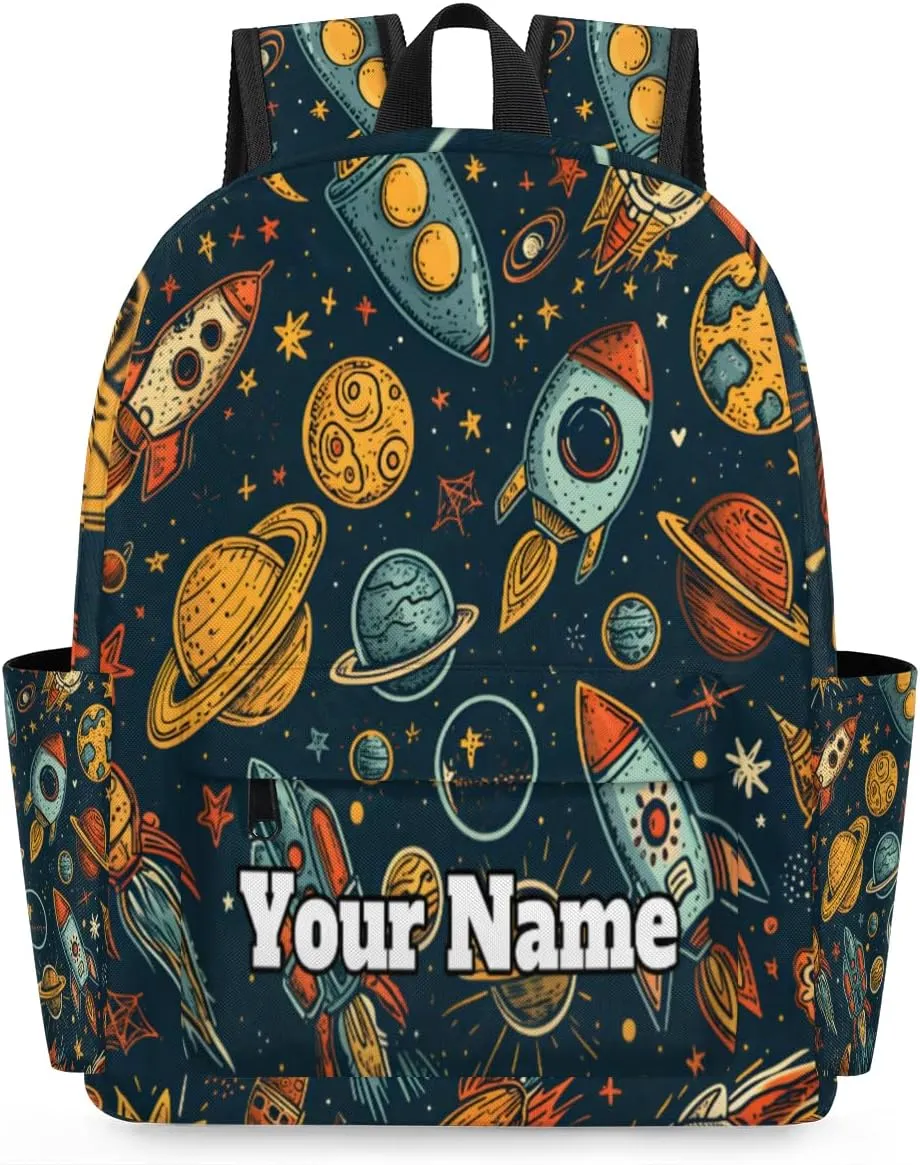 Personalized Outer Space Theme Preschool Toddler Backpack for Boys Girls Custom Kids Name Small Bookbags Kindergarten Elementary Backpack, Universe Rocket
