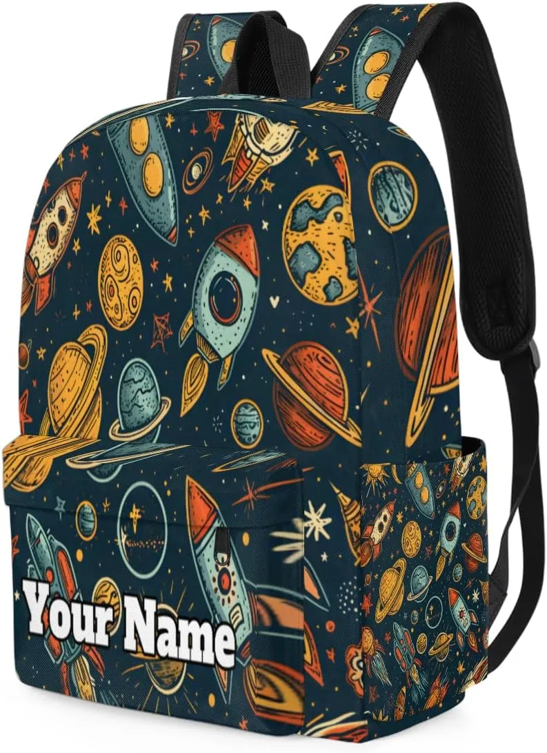 Personalized Outer Space Theme Preschool Toddler Backpack for Boys Girls Custom Kids Name Small Bookbags Kindergarten Elementary Backpack, Universe Rocket