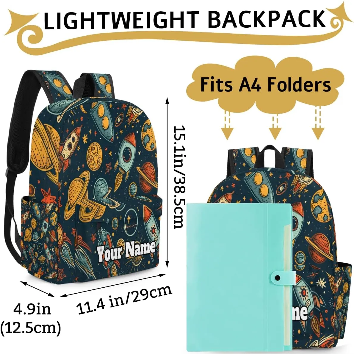 Personalized Outer Space Theme Preschool Toddler Backpack for Boys Girls Custom Kids Name Small Bookbags Kindergarten Elementary Backpack, Universe Rocket