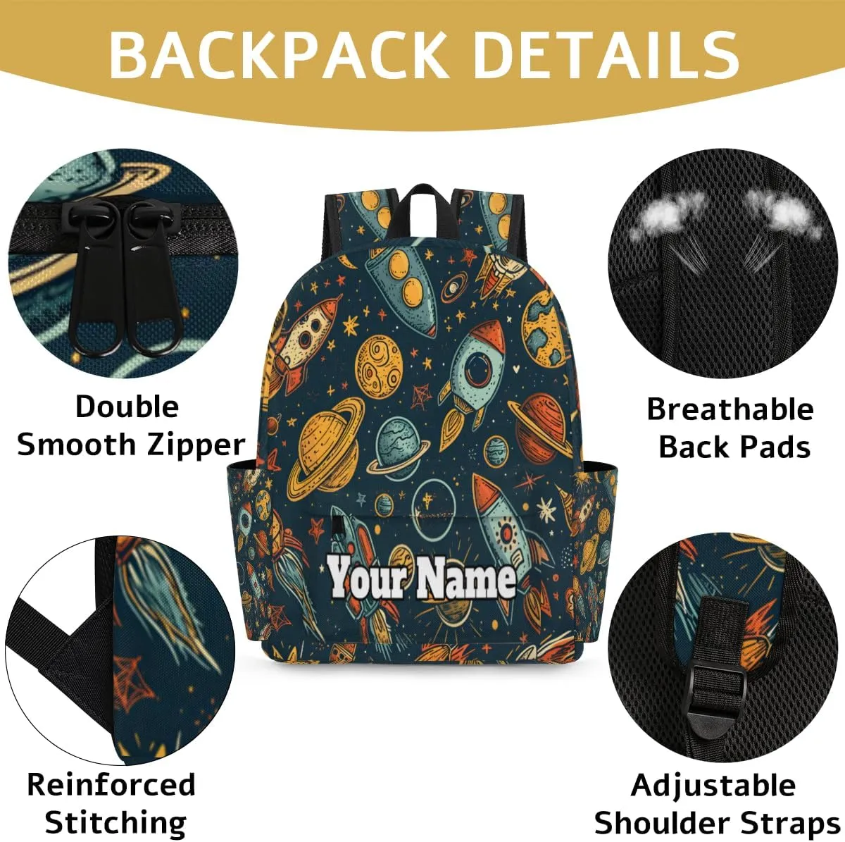 Personalized Outer Space Theme Preschool Toddler Backpack for Boys Girls Custom Kids Name Small Bookbags Kindergarten Elementary Backpack, Universe Rocket