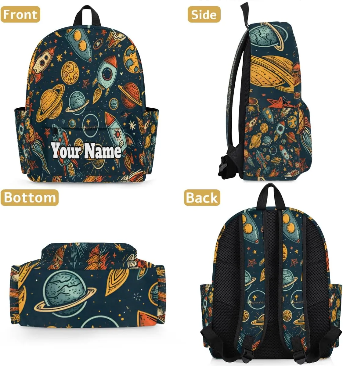 Personalized Outer Space Theme Preschool Toddler Backpack for Boys Girls Custom Kids Name Small Bookbags Kindergarten Elementary Backpack, Universe Rocket