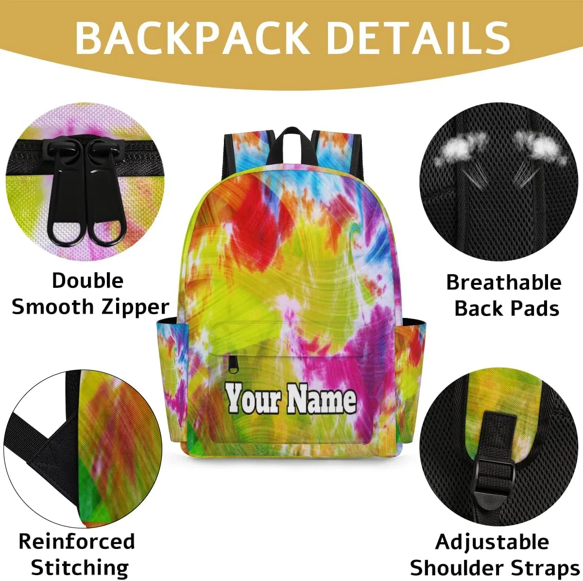 Personalized Rainbow Tie Dye Preschool Toddler Backpack for Boys Girls Custom Kids Name Small Bookbags Kindergarten Elementary Backpack, Abstract Tie Dye