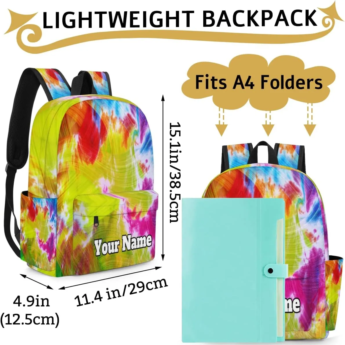 Personalized Rainbow Tie Dye Preschool Toddler Backpack for Boys Girls Custom Kids Name Small Bookbags Kindergarten Elementary Backpack, Abstract Tie Dye