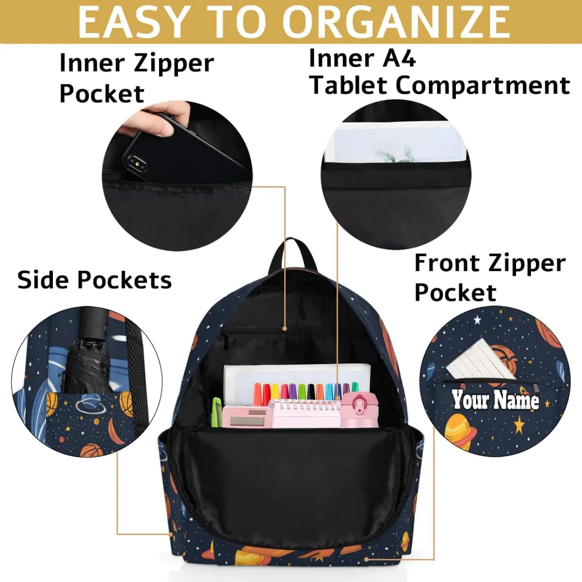 Personalized Sports Basketball Preschool Toddler Backpack for Boys Girls Custom Kids Name Small Bookbags Kindergarten Elementary Backpack, Universe Solar System