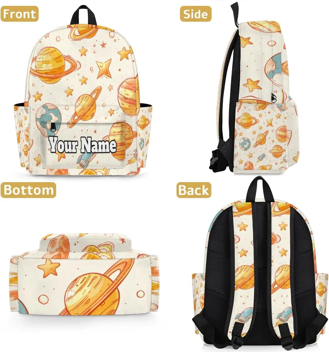 Personalized Starry Sky Preschool Toddler Backpack for Boys Girls Custom Kids Name Small Bookbags Kindergarten Elementary Backpack, Space Planets