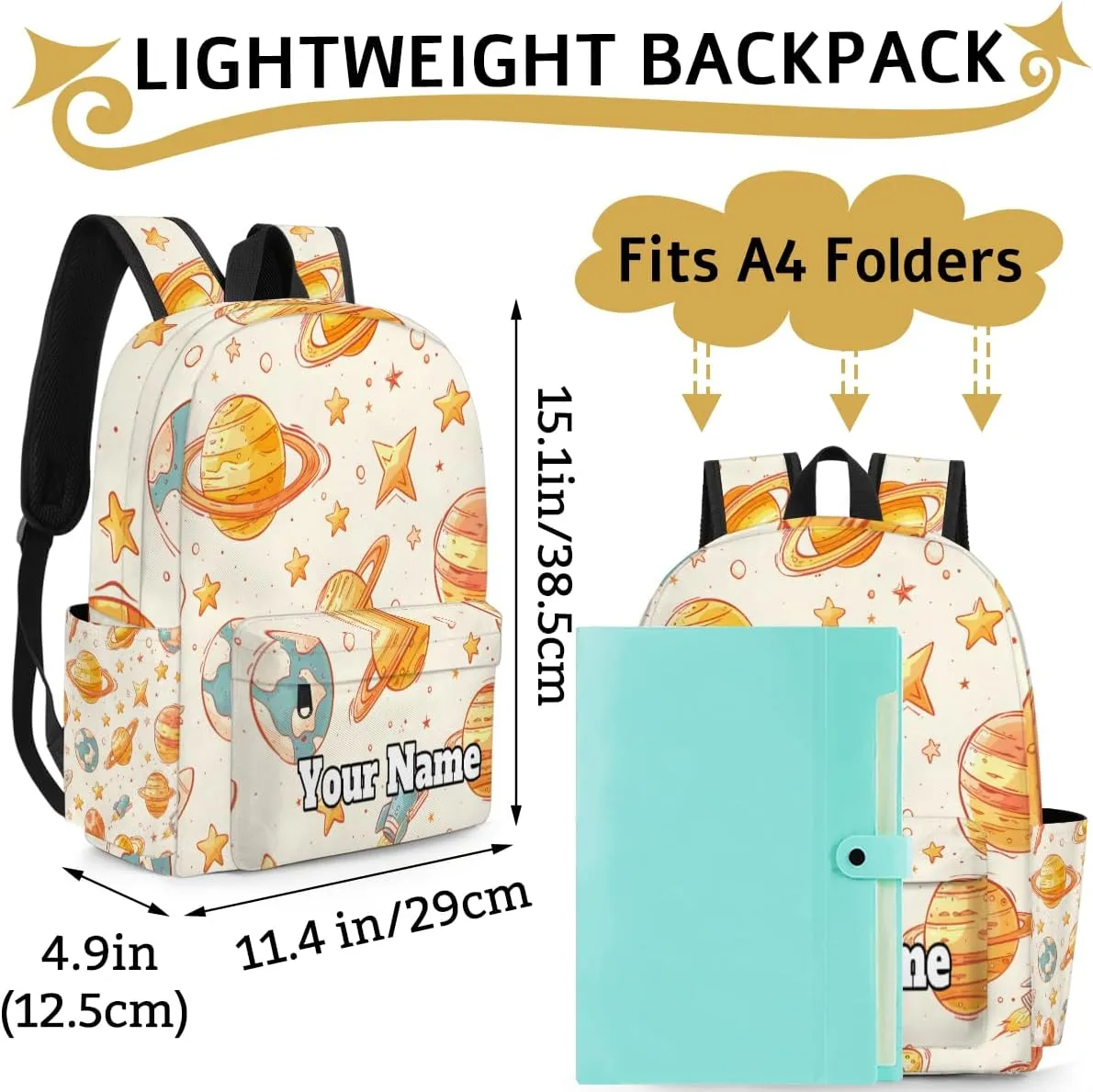 Personalized Starry Sky Preschool Toddler Backpack for Boys Girls Custom Kids Name Small Bookbags Kindergarten Elementary Backpack, Space Planets