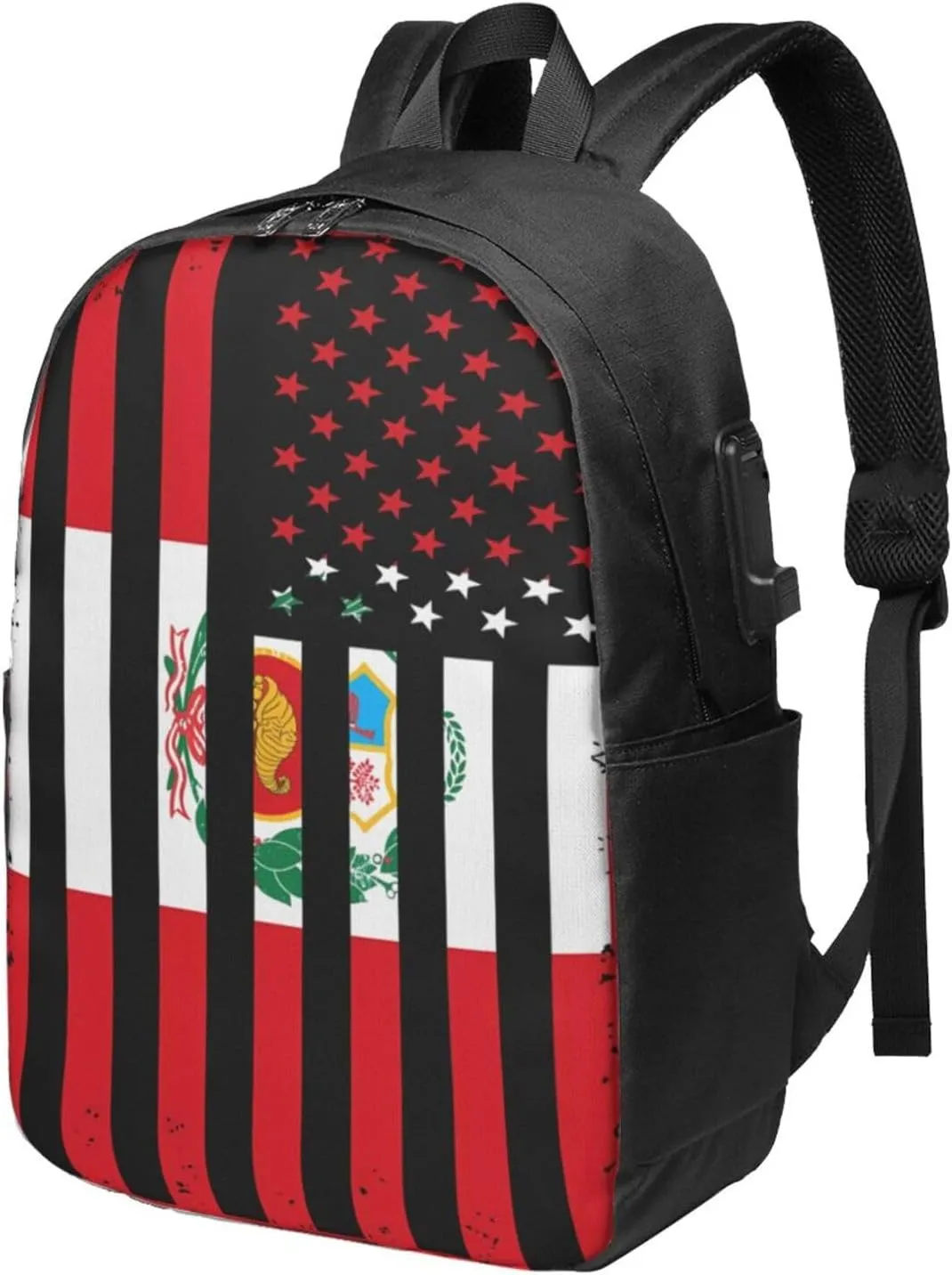 Peru Peruvian American Flag Laptop Backpacks Travel Backpack Casual Business Daypack Sport Rucksack Computer Bag Fits up to 17 Inch Notebook with USB Port