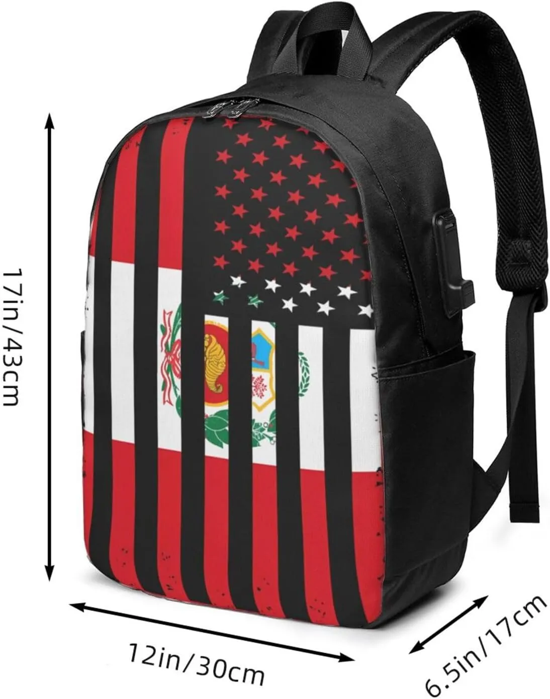 Peru Peruvian American Flag Laptop Backpacks Travel Backpack Casual Business Daypack Sport Rucksack Computer Bag Fits up to 17 Inch Notebook with USB Port