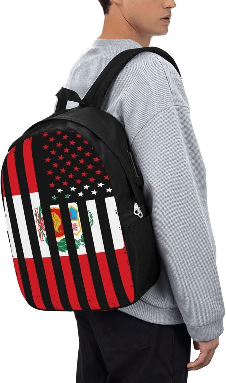 Peru Peruvian American Flag Laptop Backpacks Travel Backpack Casual Business Daypack Sport Rucksack Computer Bag Fits up to 17 Inch Notebook with USB Port