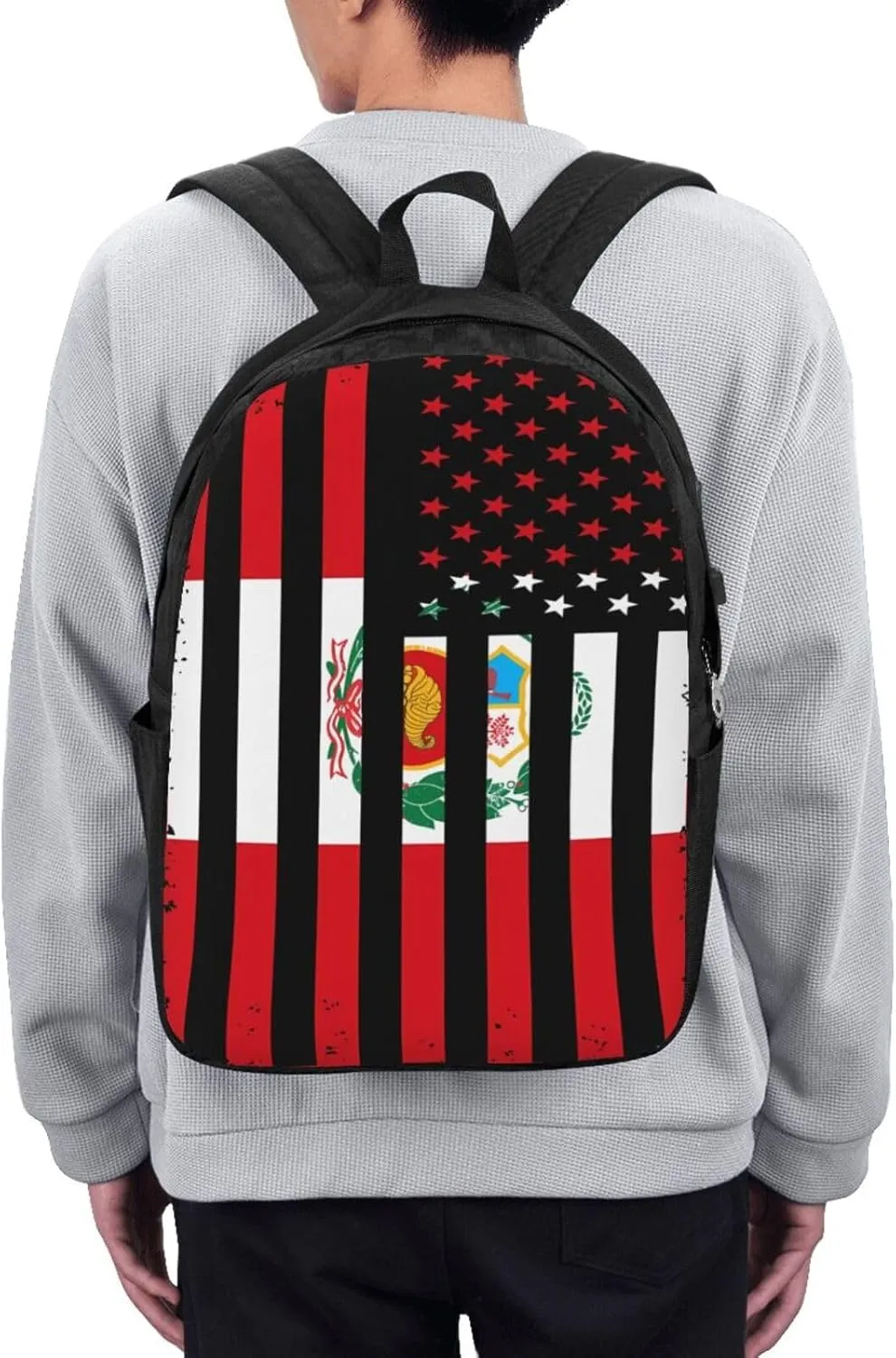 Peru Peruvian American Flag Laptop Backpacks Travel Backpack Casual Business Daypack Sport Rucksack Computer Bag Fits up to 17 Inch Notebook with USB Port