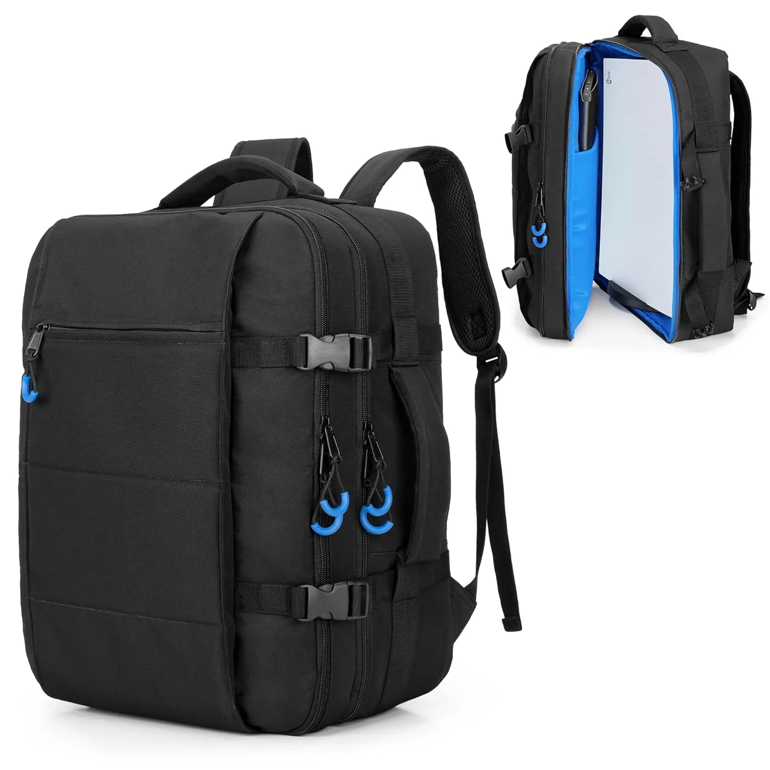PGmoon Travel Backpack Compatible with PS5/PS5 Slim/PS5 Pro Console, Protective Carrying Case Bag for Controllers, 15.6’’ Laptop, Game Discs (Patent Design)