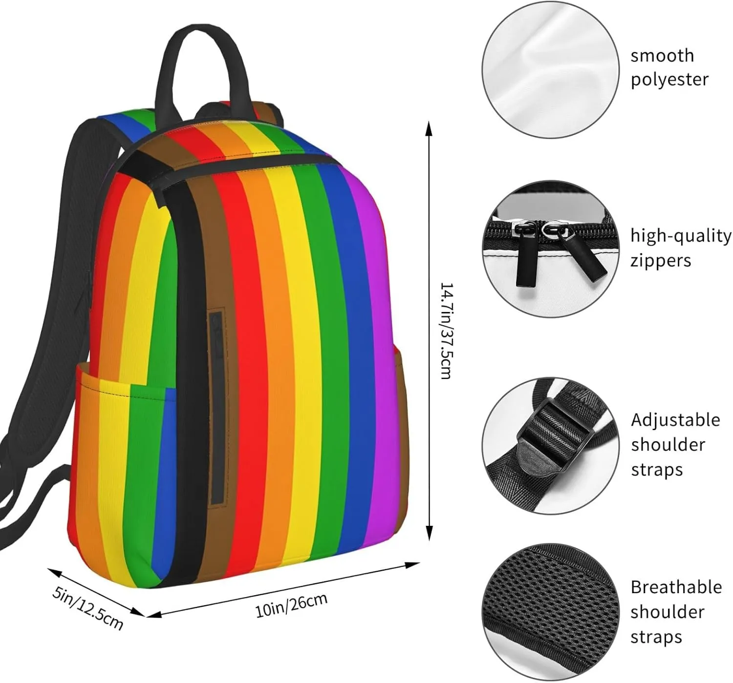 Philadelphia Pride Flag Travel Laptop Backpack Casual Backpacks Double Shoulder Daypack Notebook Rucksack Work Bags Sports Bag for Hiking Camping Beach