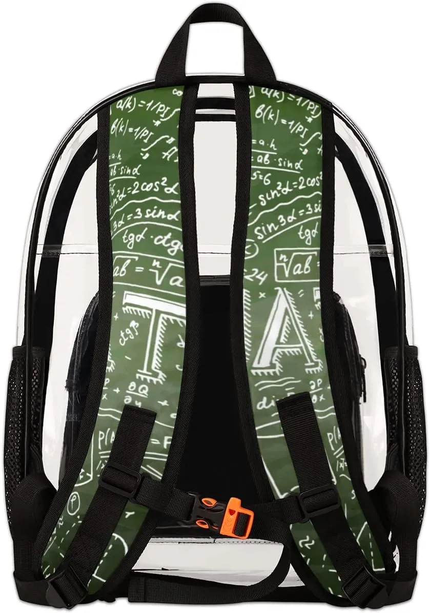 Physics Math Science Formulas Calculations Clear Backpack Stadium Approved Heavy Duty PVC Transparent Backpacks Large Laptop Backpack for Work Travel Sports Events Concerts