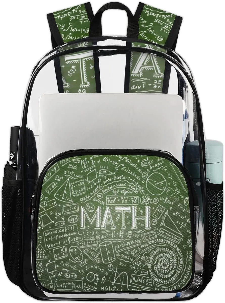 Physics Math Science Formulas Calculations Clear Backpack Stadium Approved Heavy Duty PVC Transparent Backpacks Large Laptop Backpack for Work Travel Sports Events Concerts