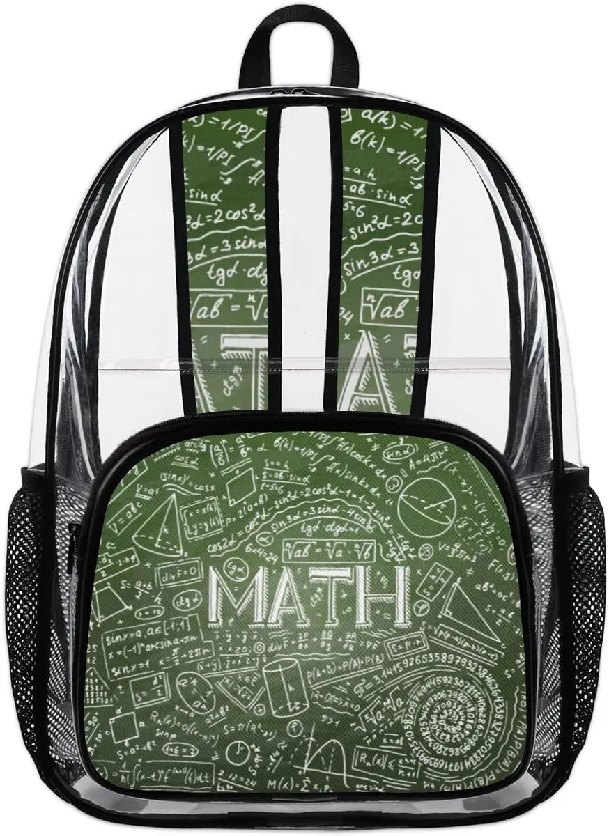 Physics Math Science Formulas Calculations Clear Backpack Stadium Approved Heavy Duty PVC Transparent Backpacks Large Laptop Backpack for Work Travel Sports Events Concerts
