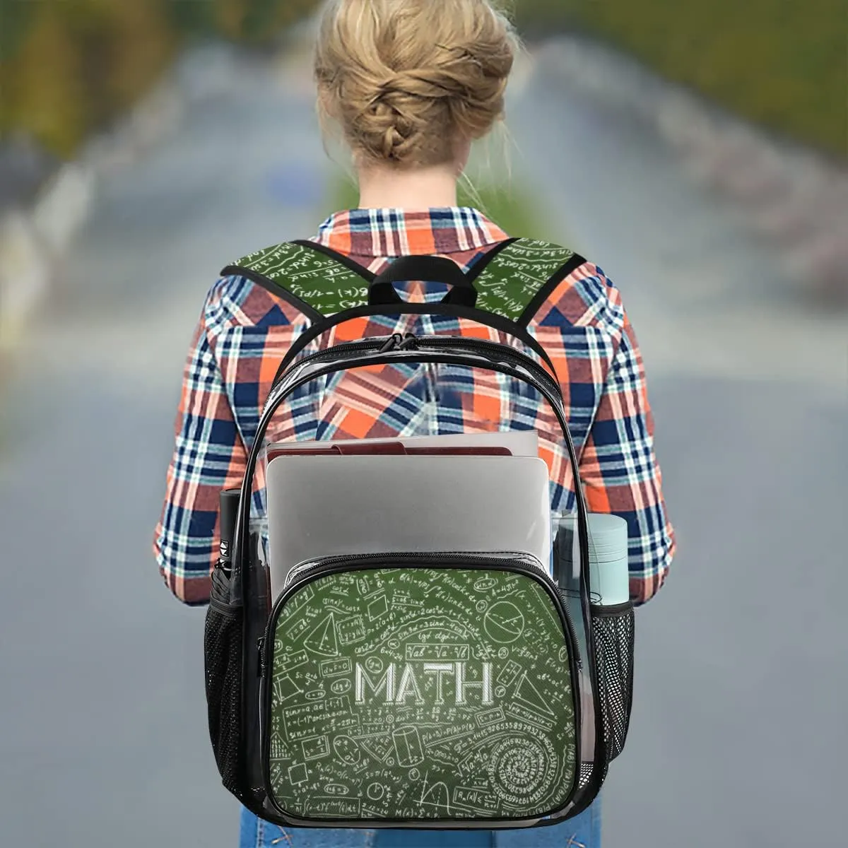 Physics Math Science Formulas Calculations Clear Backpack Stadium Approved Heavy Duty PVC Transparent Backpacks Large Laptop Backpack for Work Travel Sports Events Concerts