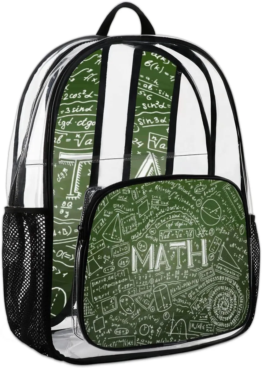 Physics Math Science Formulas Calculations Clear Backpack Stadium Approved Heavy Duty PVC Transparent Backpacks Large Laptop Backpack for Work Travel Sports Events Concerts