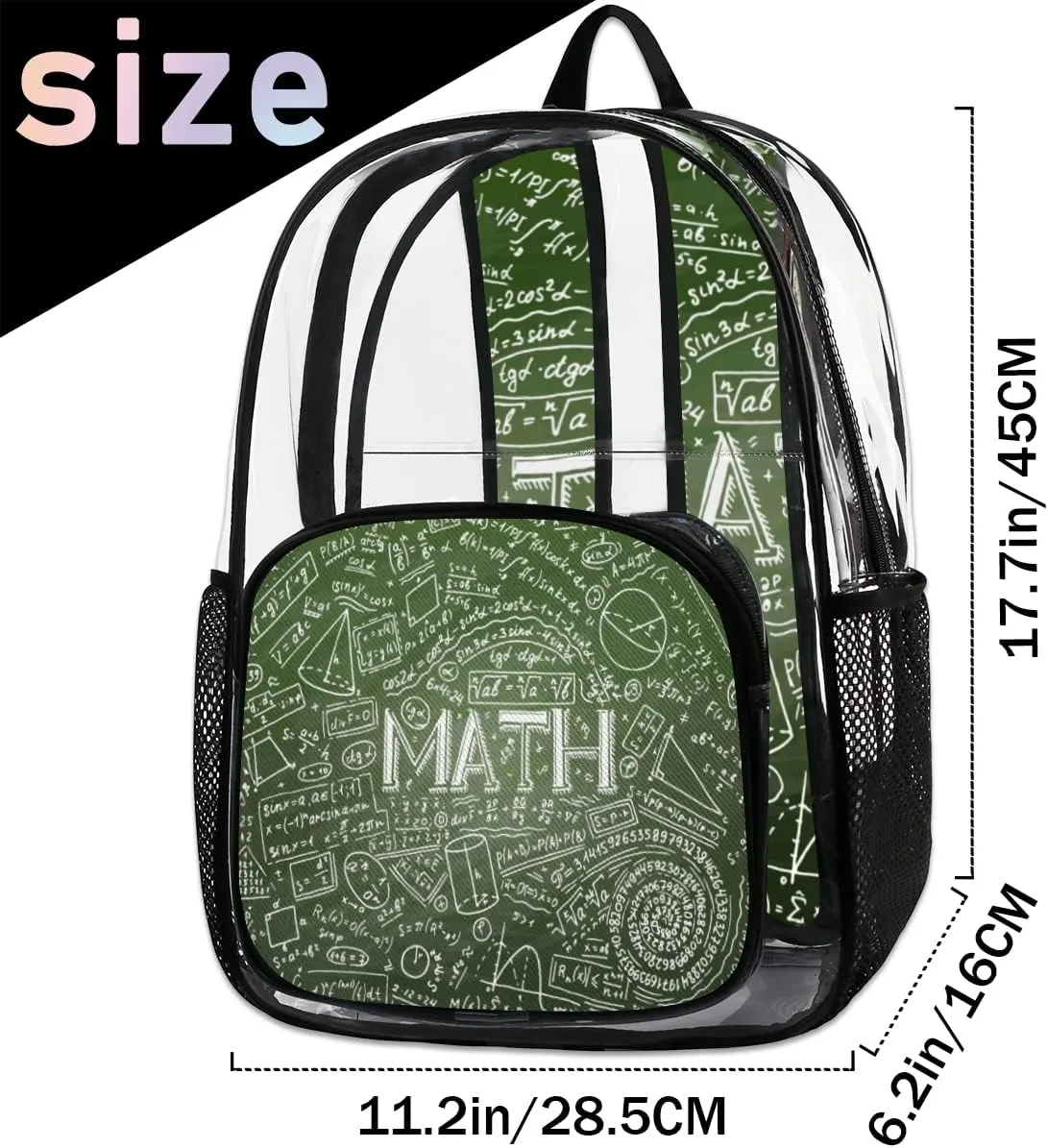 Physics Math Science Formulas Calculations Clear Backpack Stadium Approved Heavy Duty PVC Transparent Backpacks Large Laptop Backpack for Work Travel Sports Events Concerts